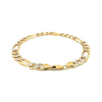 7.0mm 14K Yellow Two Tone Solid Pave Figaro Bracelet
