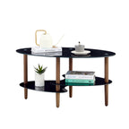 Oval Glass Coffee Table - Brown / Black
