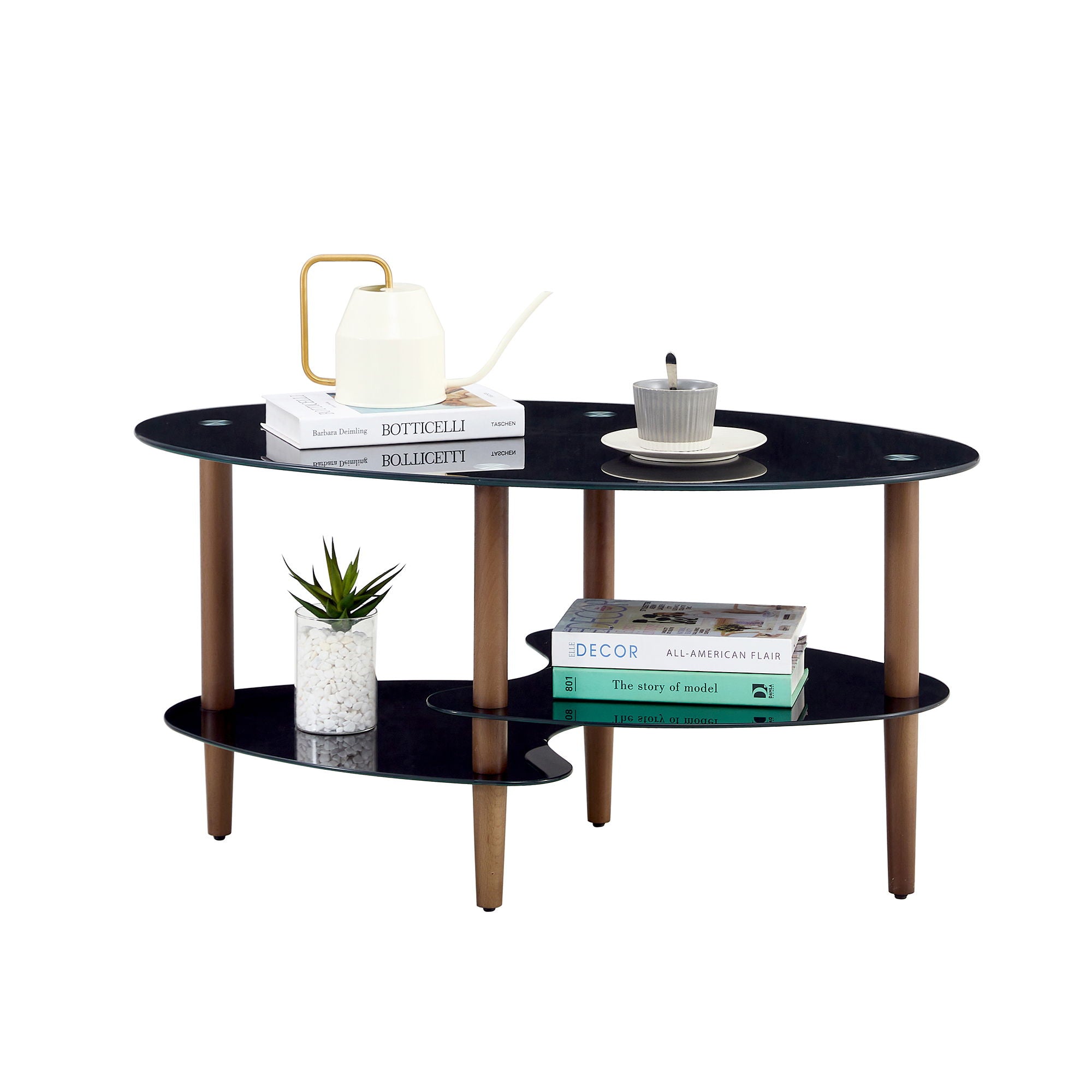 Oval Glass Coffee Table - Brown / Black