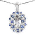 "6.09 Carat Genuine Crystal Quartz, Tanzanite and White Diamond .925 Sterling Silver Pendant