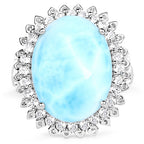 17.62 Carat Genuine Larimar and White Topaz .925 Sterling Silver Ring