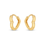 14k Yellow Gold Heart Huggie Hoops