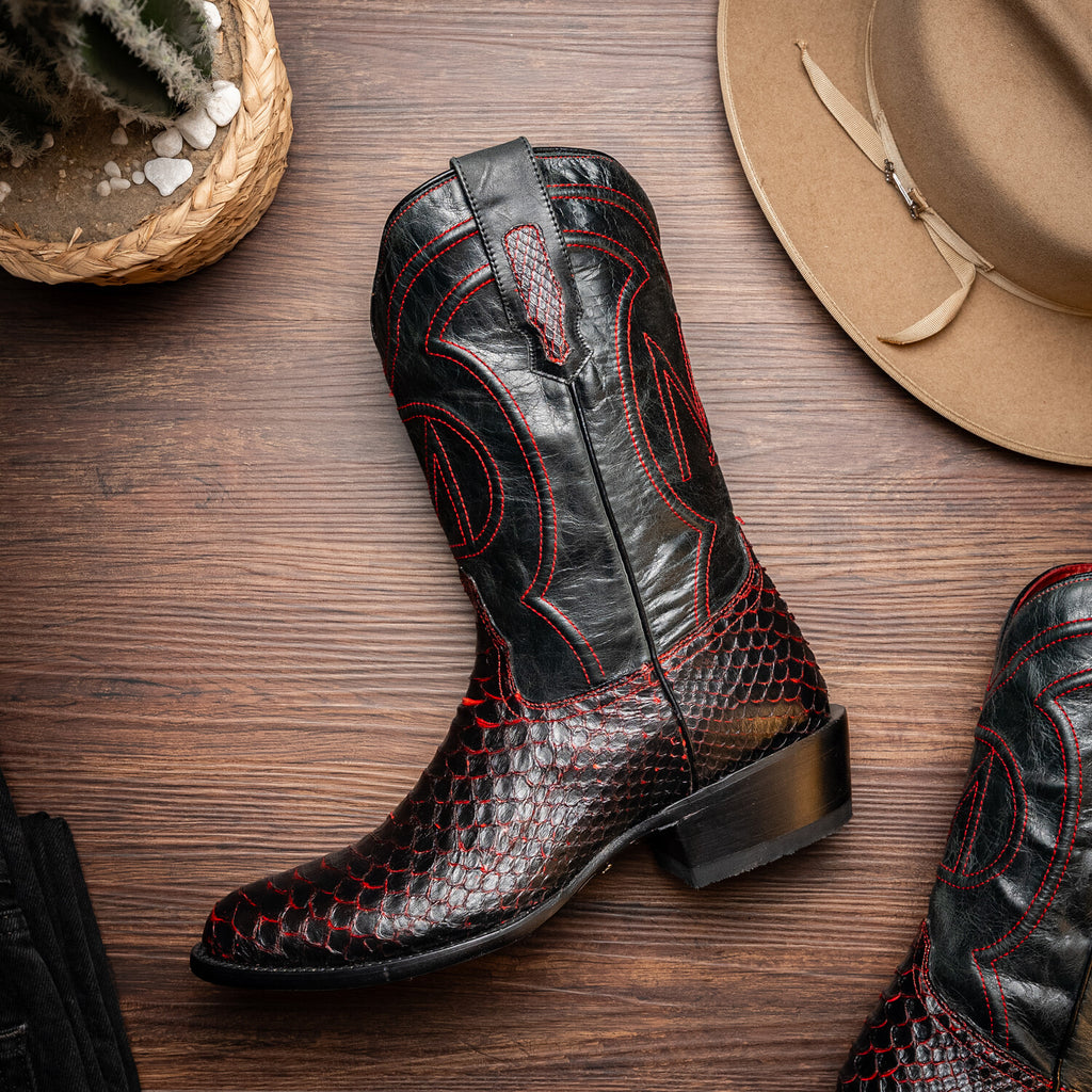 Western Collection Kansas // Python Leather Cowboy Boot // Black Cherry