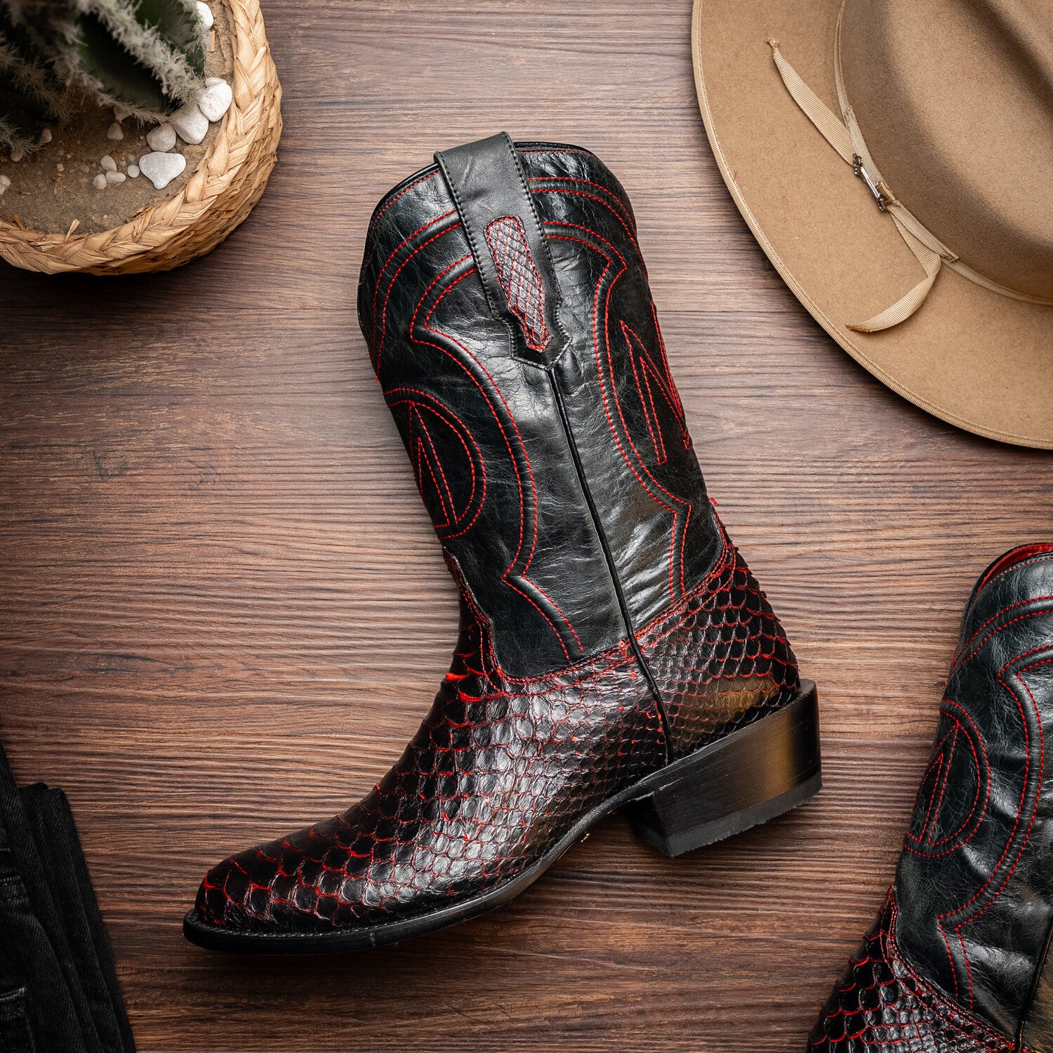 Western Collection Kansas // Python Leather Cowboy Boot // Black Cherry