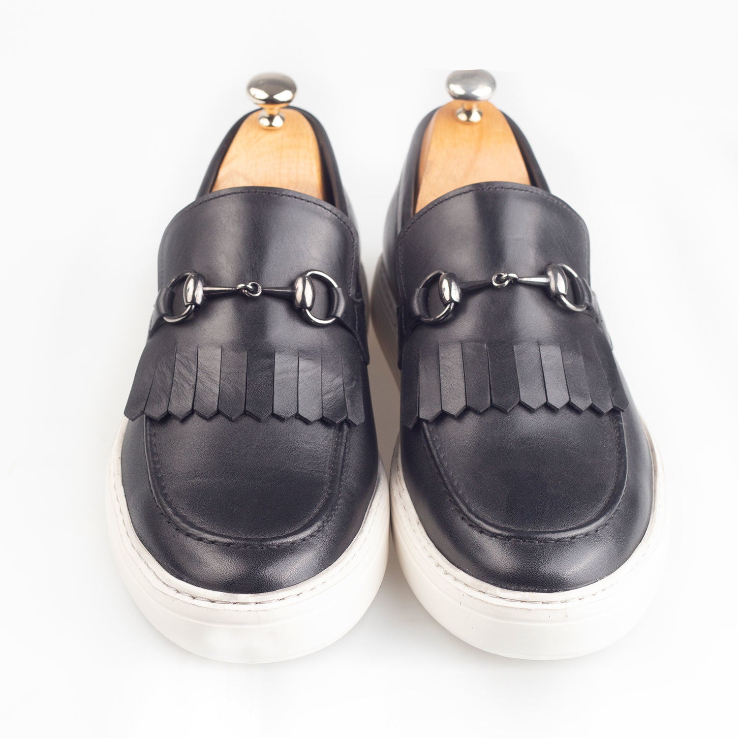 Horsebit Leather Tassle Slip-On Sneakers // Black