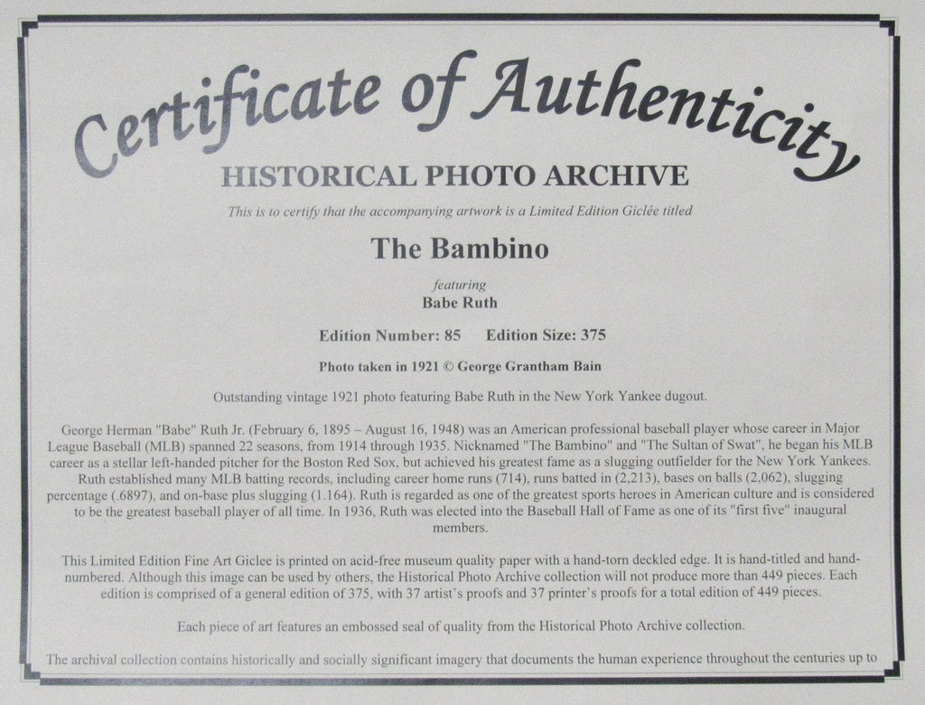 Babe Ruth HOF Fine Art Lithographic Limited Numbered Print Yankees Framed 187170
