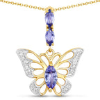 0.75 Carat Genuine Tanzanite and White Zircon .925 Sterling Silver Pendant
