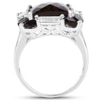 7.43 Carat Genuine Smoky Quartz & White Topaz .925 Sterling Silver Ring