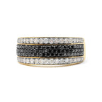 14K Yellow Gold Plated .925 Sterling Silver 1 1/4 Cttw White and Black Treated Diamond Multi Row Band (Black/I-J Color, I2-I3 Clarity) - Size 10