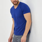 Thomas Slim Fit V-Neck Short Sleeve T-Shirt // Sax Blue