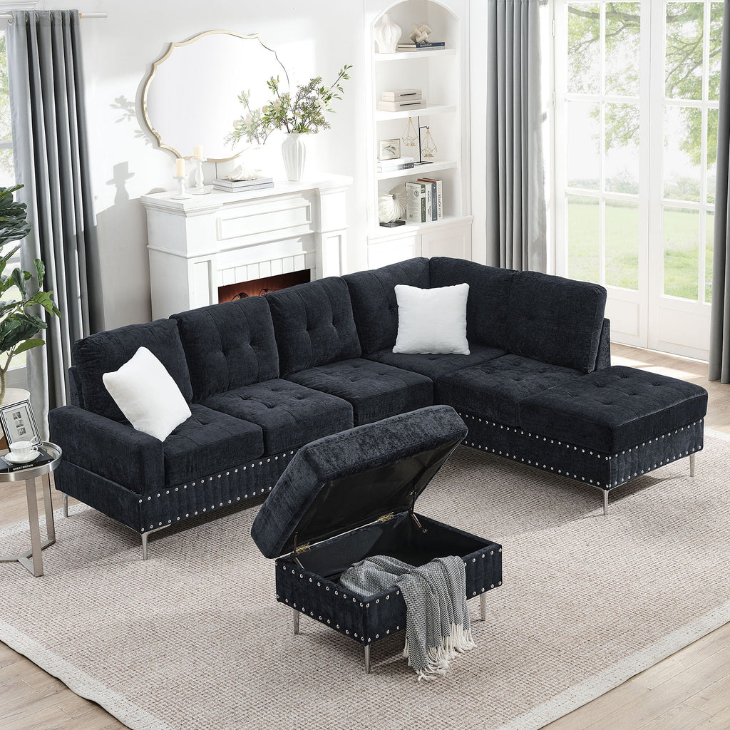 L-Shaped Sectional Sofa With Chaise And Storage Ottoman