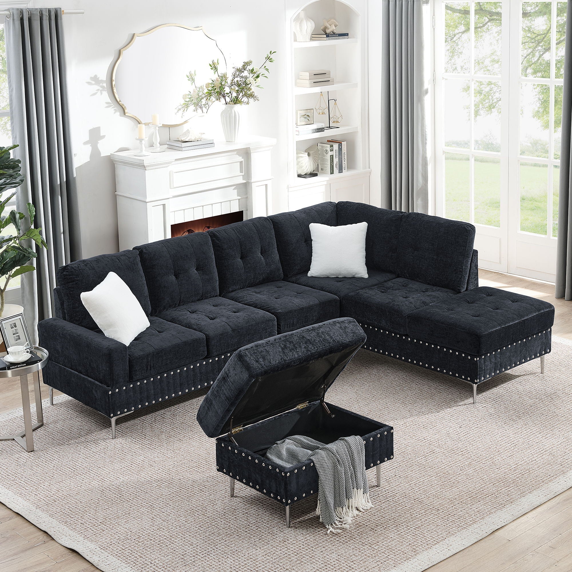 L-Shaped Sectional Sofa With Chaise And Storage Ottoman
