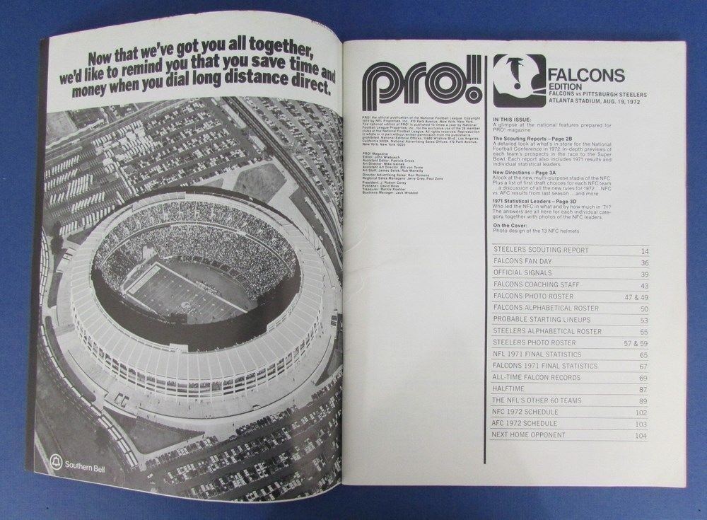 1972 Pittsburgh Steelers vs. Atlanta Falcons PROGRAM   8/19/1972 122049