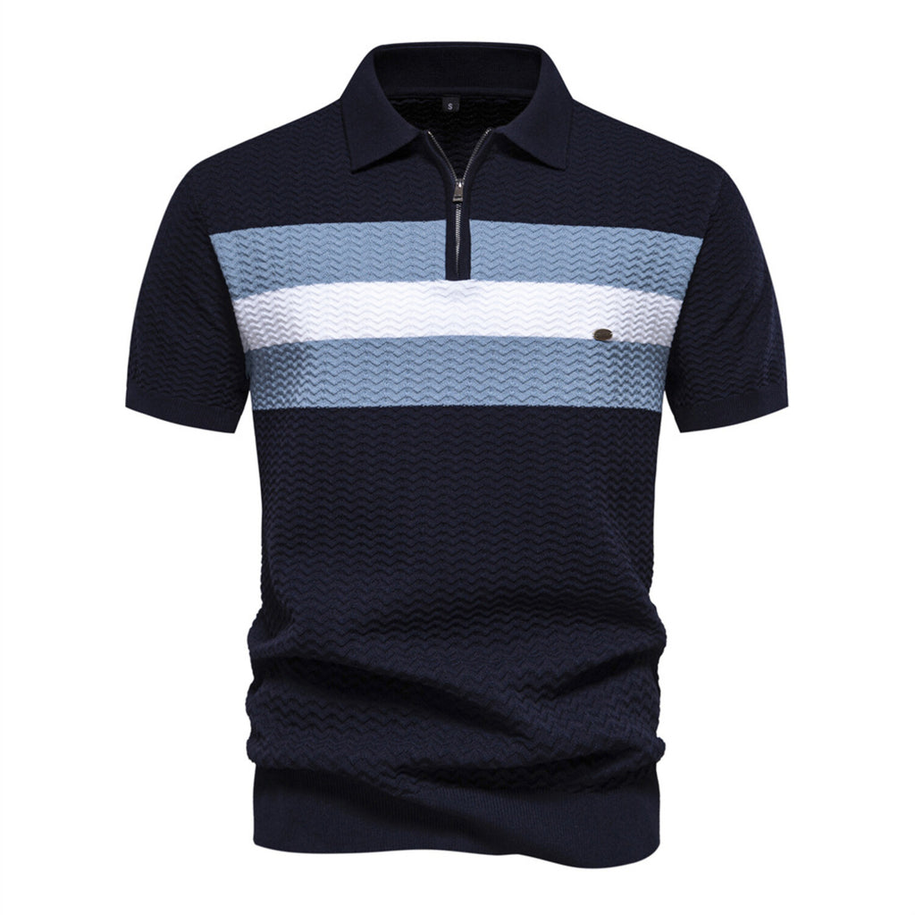 Textured Zippered Polo // Navy Blue