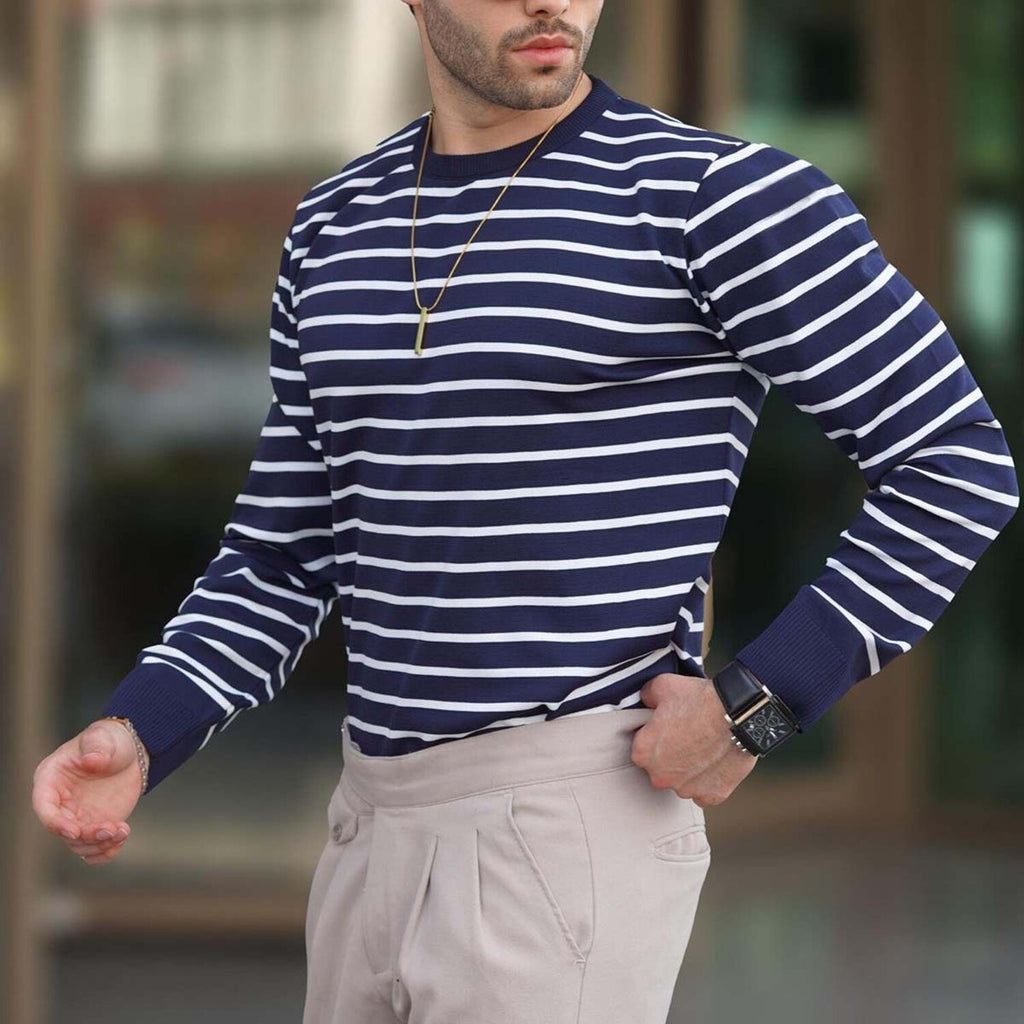 Striped Crewneck Sweater // Navy