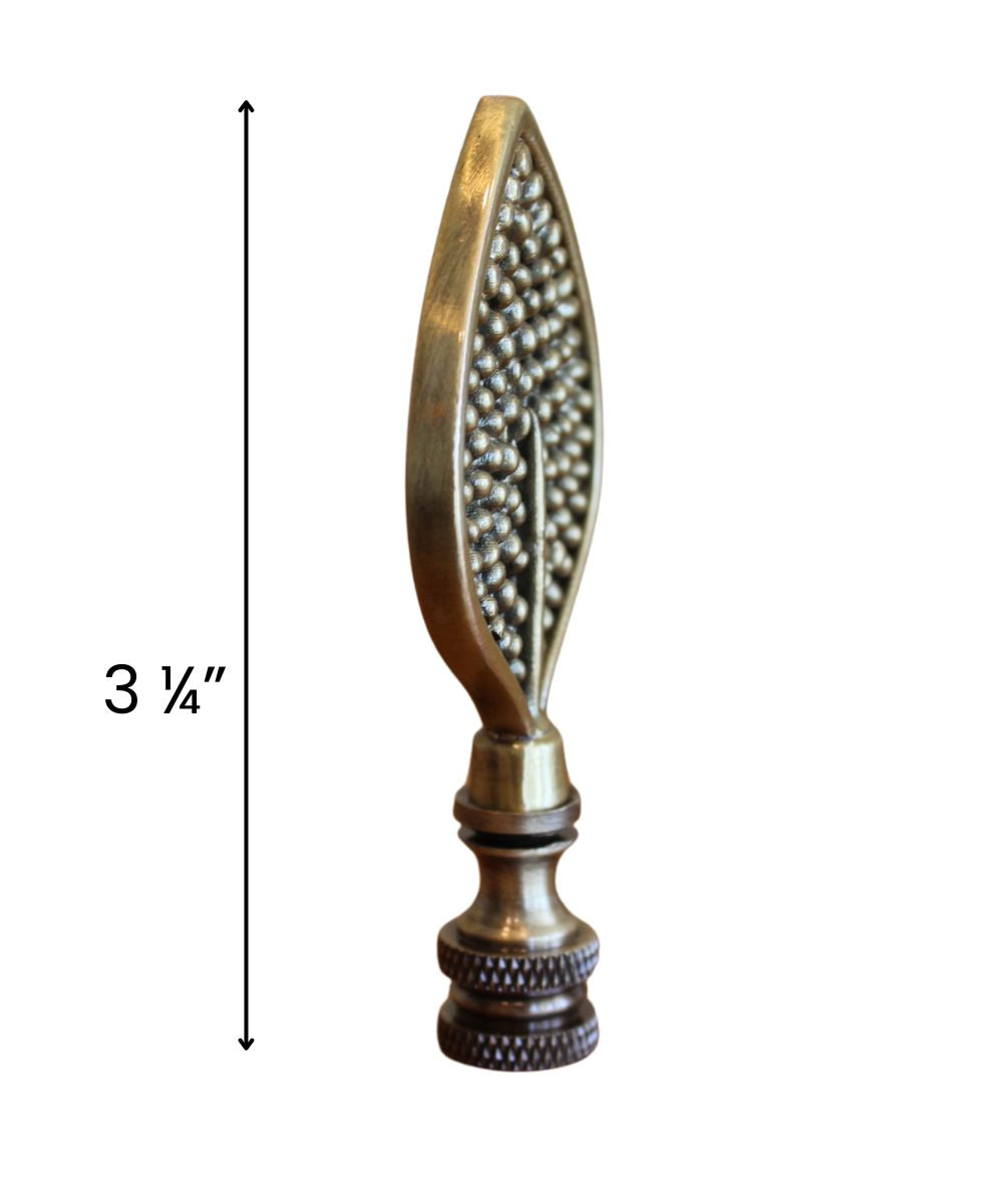 Birch Leaf Decorative Lamp Finial Antique Brass, 3.25"h