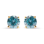 14K Yellow Gold 1.0 Cttw Treated Aqua Blue Diamond Classic Solitaire Stud Earrings (Aqua Blue Color, I2-I3 Clarity)