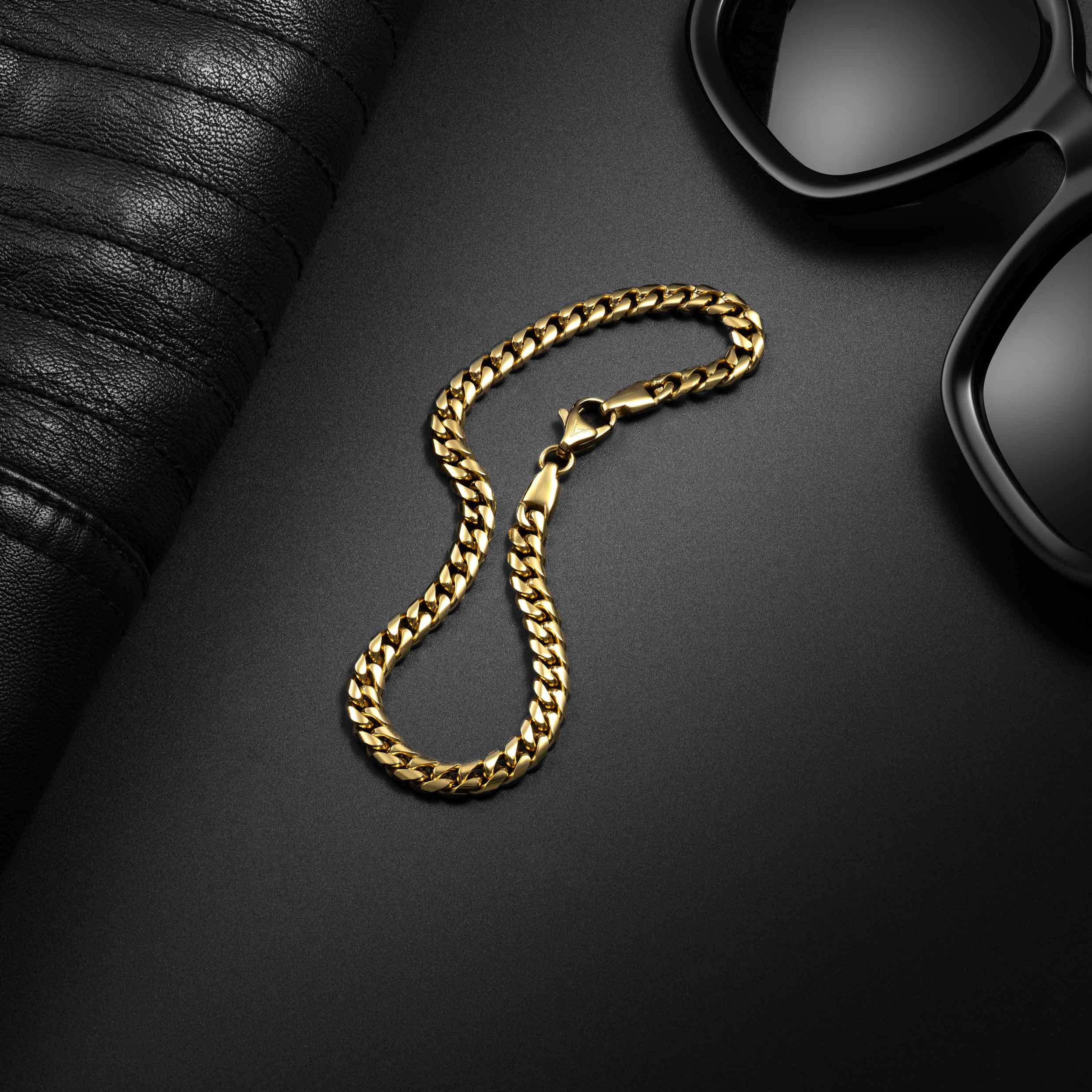 Cuban Chain Bracelet, 5MM - 14K Gold