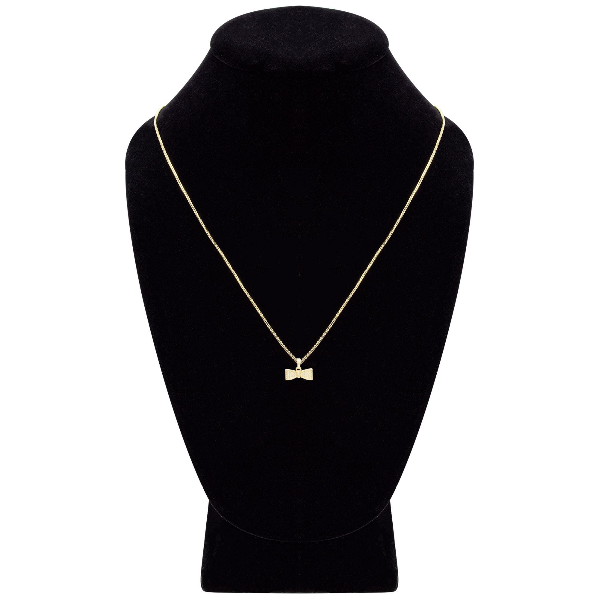 Cubic Zirconia Bow Tie Pendant 14K Gold Filled Necklace Set