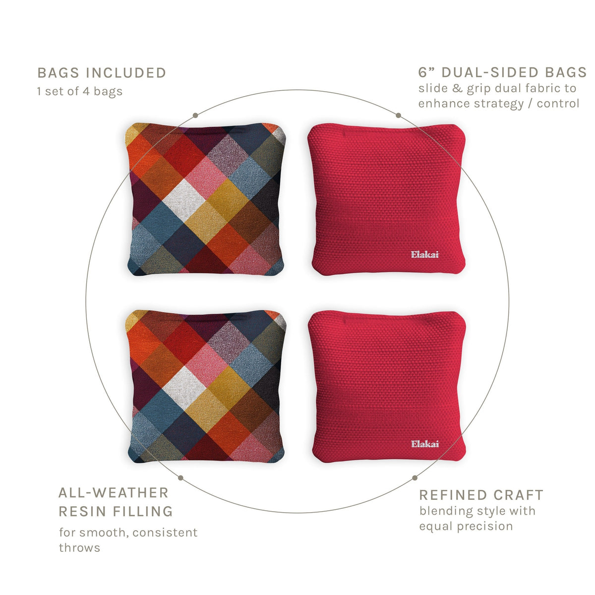 6-in Dual-Sided Cornhole Bags | Plaid Collection
