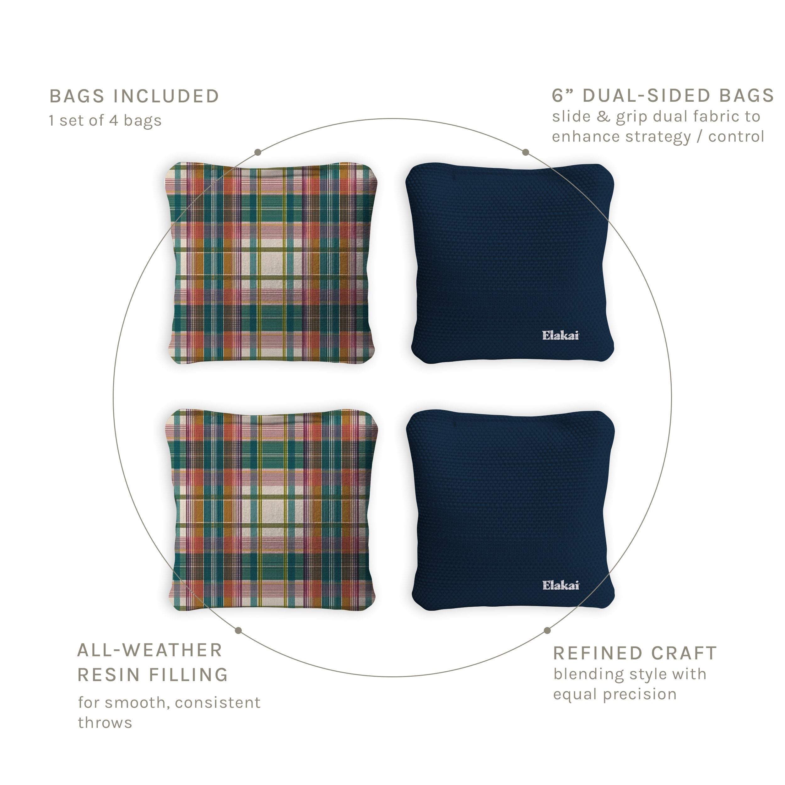 6-in Dual-Sided Cornhole Bags | Plaid Collection