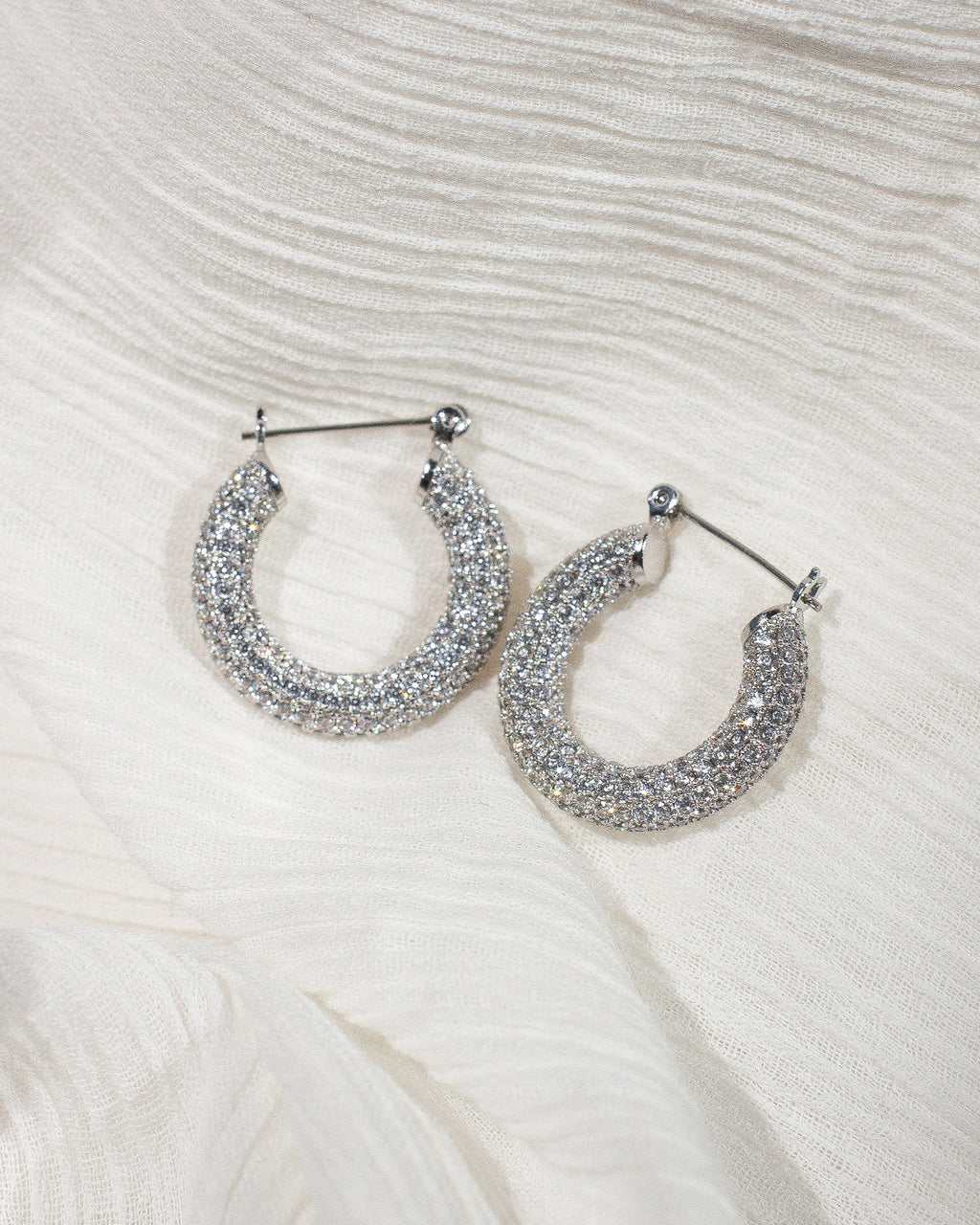 Pave Baby Amalfi Hoops- Silver