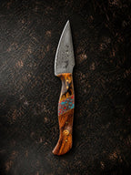 Titan "Painted Mesa" Damascus Hunting Knife | Cocobolo Rosewood & Turquoise Mosaic Handle | Hand-Tooled Leather Sheath TK-514