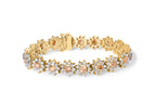 14K Yellow Gold 8.00 Cttw Champagne Diamond Floral Cluster Halo Link Bracelet (H-I Color, I1-I2 Clarity)