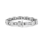 14K White Gold 5.0 Cttw Princess Cut Diamond Invisible Set Alternating Size D Shaped Links Tennis Bracelet (H-I Color, SI2-I1 Clarity) - 7”