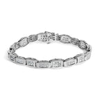 14K White Gold 2-1/2 Cttw Round-Brilliant & Baguette Cut Diamond 7" Alternating Flared Links Tennis Bracelet (H-I Color, SI1-SI2 Clarity)