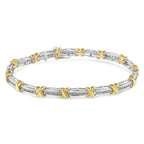 Two-Tone 10K Yellow Gold over .925 Sterling Silver 1.0 Cttw Diamond Channel Set Tapered & X-Link 7" Tennis Bracelet (H-I Color, I2-I3 Clarity)