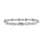 14K White Gold 1.0 Cttw Invisible Set Princess Diamond Alternating Link Tennis Bracelet (I-J Color, I1-I2 Clarity) - 7.25"