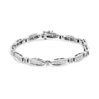 14K White Gold 2.0 Cttw Princess and Round Diamond Bar and Link Bracelet (I-J Color, I1-I2 Clarity) - 7.25" Inches