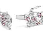 14K White Gold Pink Sapphire and Diamond Floral Lattice Link Bracelet - 7.25" Inches