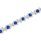 .925 Sterling Silver, Lab-Grown Gemstone and 4 Cttw Round Diamond Tennis Bracelet (H-I Color, I1-I2 Clarity) - Created Blue Sapphire, September Birthstone