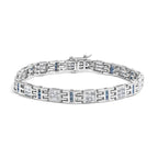 14K White Gold Princess-Cut white and Blue Diamond 3.00 cttw Fashion Link Bracelet (H-I Color, SI1-SI2 Clarity)