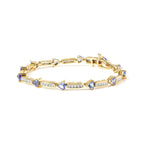 14K Yellow 5MM Trillion Cut Blue Tanzanite and 1 1/10 Cttw Diamond Tennis 7" Inches Bracelet (H-I Color, I1-I2 Clarity)