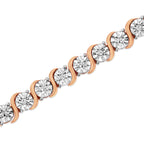 14K Rose Gold Plated .925 Sterling Silver 1/10 Cttw Diamond Round Miracle Plate and "S" Link Tennis Bracelet (I-J Color, I2- I3 Clarity) - 7"