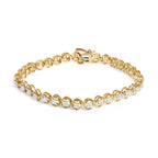 14K Yellow Gold Plated .925 Sterling Silver 1/10 Cttw Diamond Open Circle Beaded Wheel Link Tennis Bracelet (I-J Color, I3 Clarity) - 7.25"
