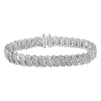 .925 Sterling Silver 3.0 Cttw Diamond Multi Row Cluster Slanted Wave Link 7-Â¼â€ Tennis Bracelet (I-J Color, I2-I3 Clarity)