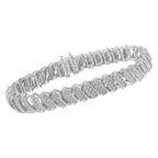 .925 Sterling Silver 3.0 Cttw Diamond Multi Row Cluster Slanted Wave Link 7-Â¼â€ Tennis Bracelet (I-J Color, I2-I3 Clarity)
