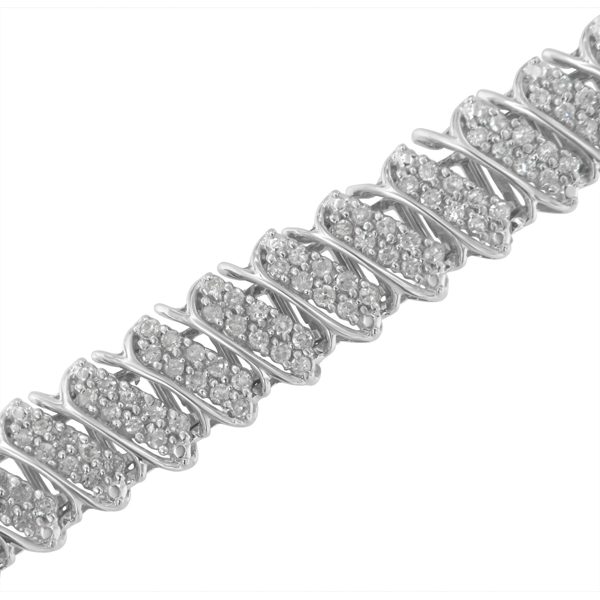 .925 Sterling Silver 3.0 Cttw Diamond Multi Row Cluster Slanted Wave Link 7-¼” Tennis Bracelet (I-J Color, I2-I3 Clarity)