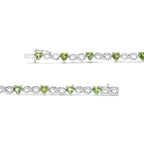 .925 Sterling Silver 1.00 Cttw Diamond and 4.00mm Lab Created Green Heart-Shaped Peridot Infinity Link Bracelet (I-J Color, I2-I3 Clarity) - 7.25"