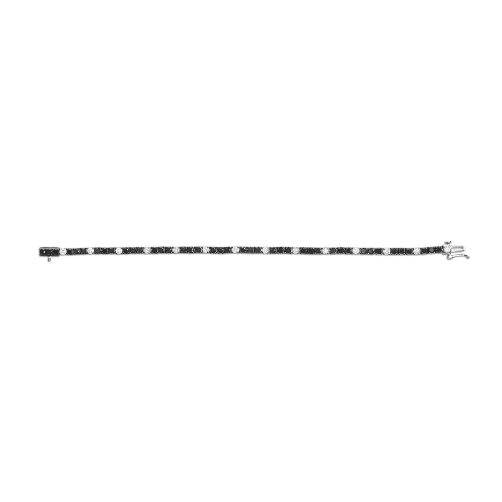 .925 Sterling Silver Black and White Diamond Tennis Bracelet (I-J Color, I2-I3 Clarity) - 7.25" Inches