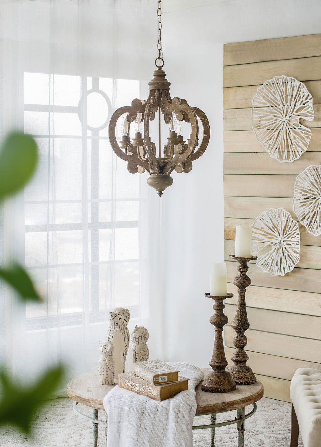 Farmhouse Chandelier, 6 Light Wood Chandelier Living Room Entryway