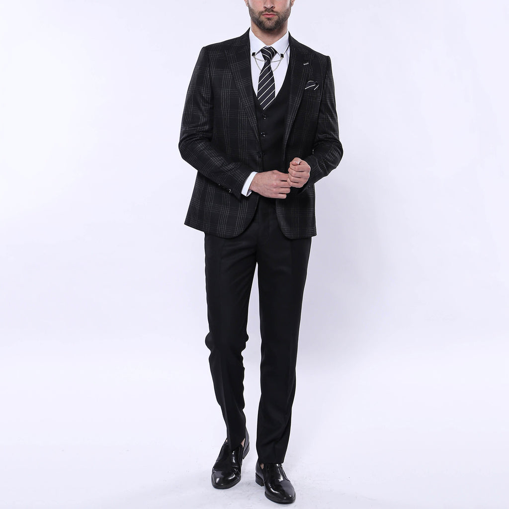 Levi 3-Piece Checkered Slim Fit Suit // Black