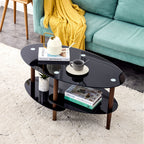 Oval Glass Coffee Table - Brown / Black