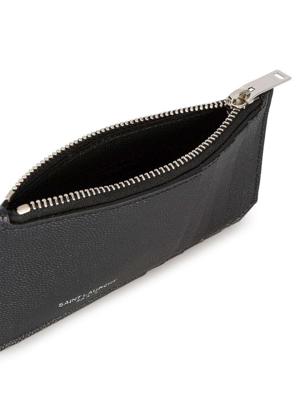 SAINT LAURENT Pebbled Leather Card Holder with Zip