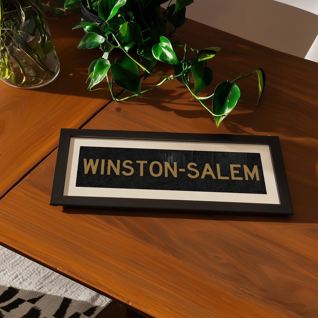 Framed Winston Salem Black & Gold Bus Scroll