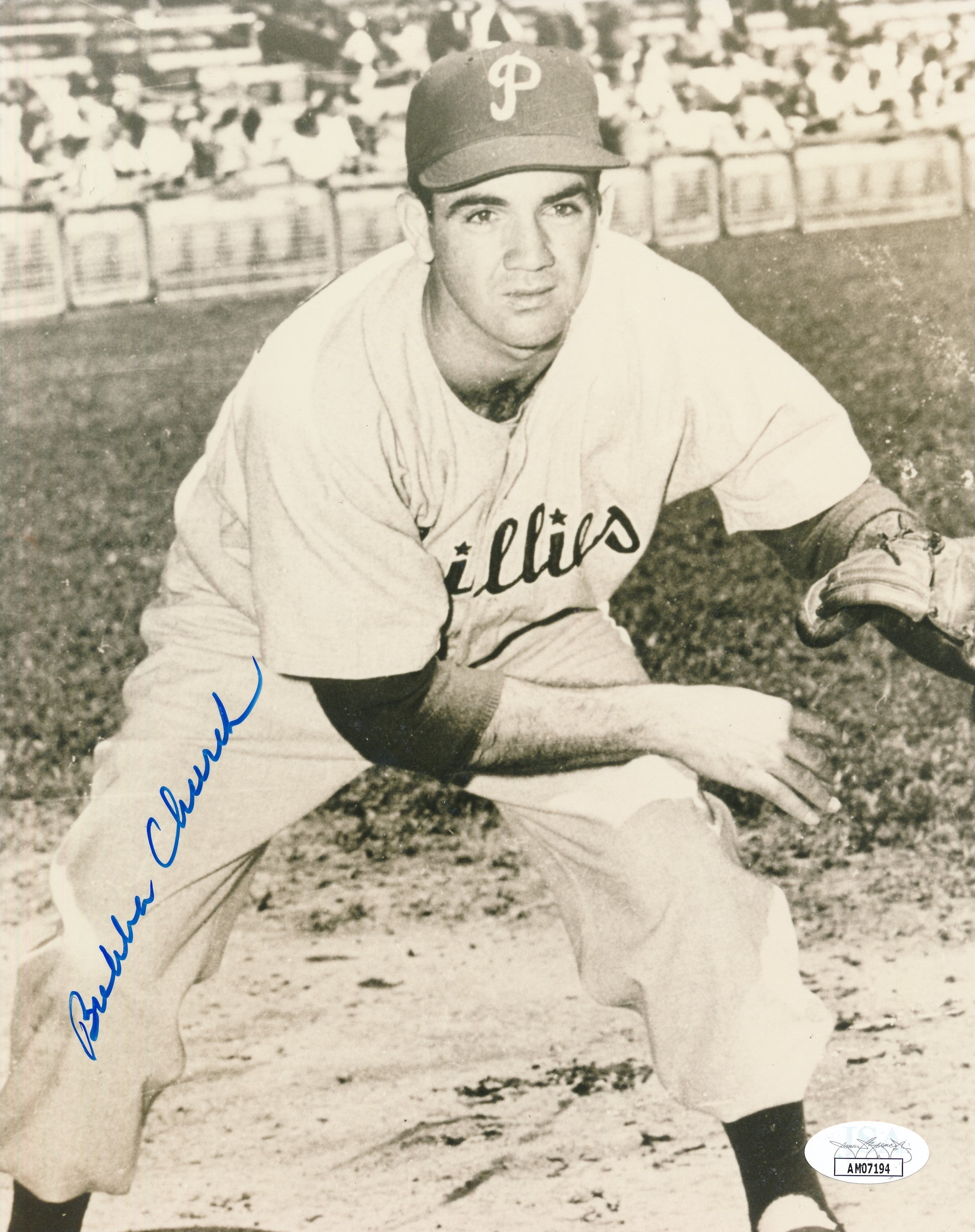 Bubba Church Autographed 8x10 Photo Philadelphia Phillies JSA 181907